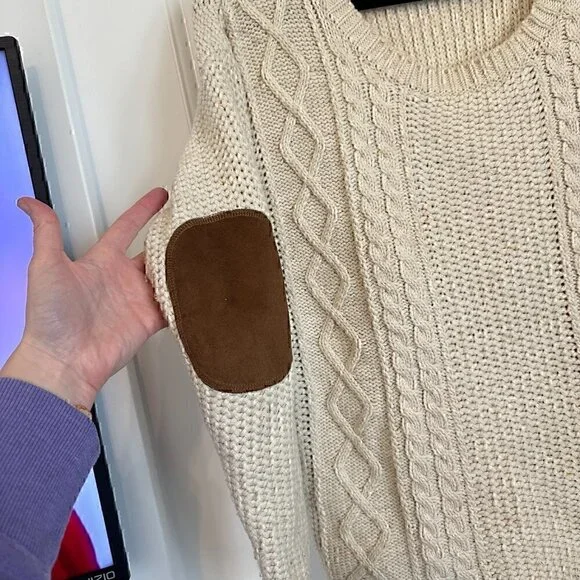 Coincidence & Chance OVERSIZED librarian boyfriend knit sweater elbow patches XS - Picture 5 of 9